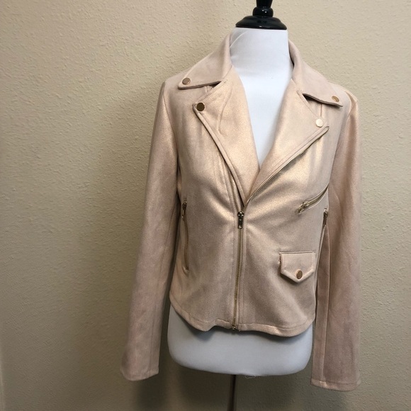 Anthropologie Jackets & Blazers - ANTHROPOLOGIE Rose gold suede feel moto jacket